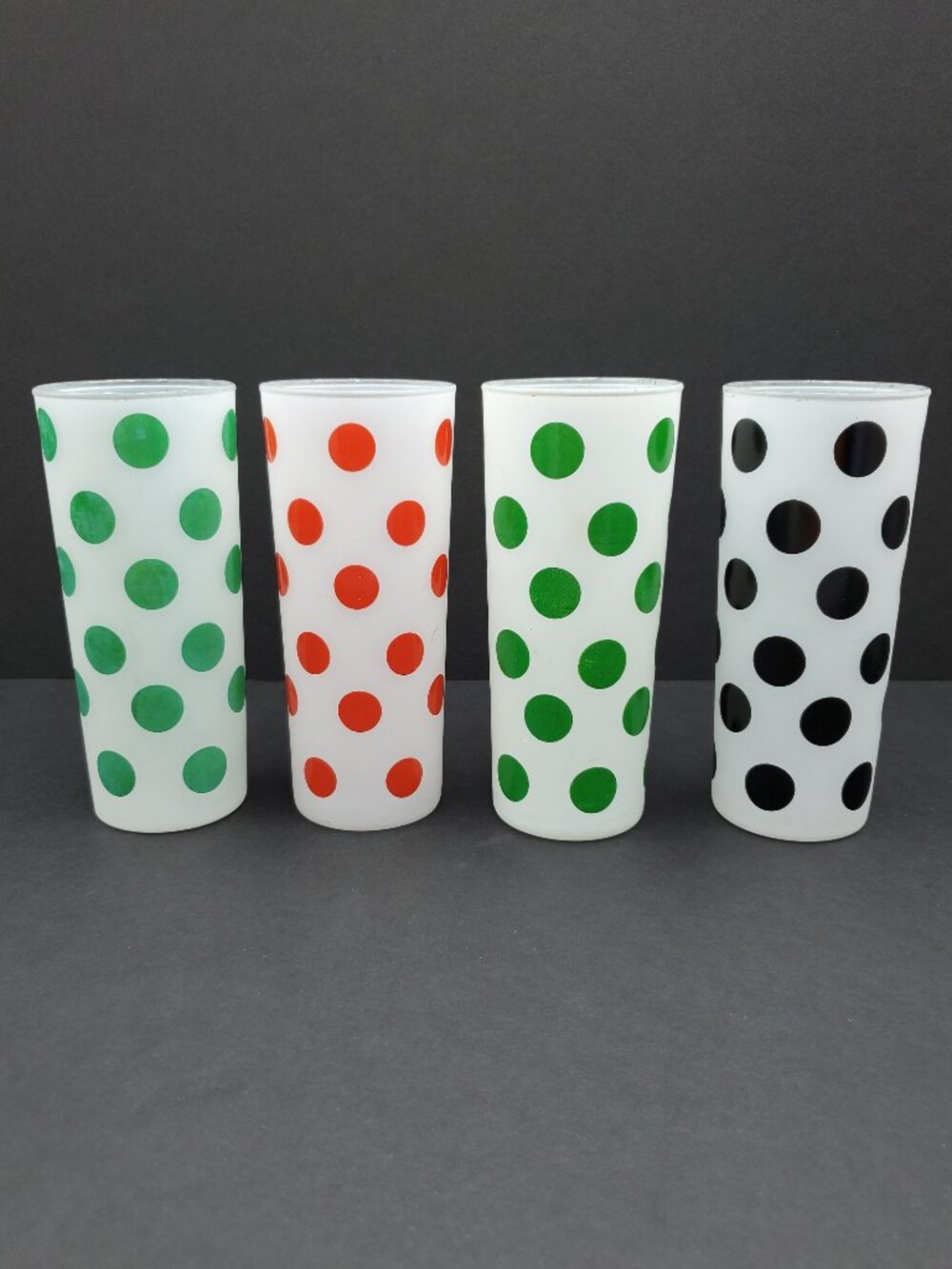 Mid-Century Modern Frosted Polka Dot Iced Tea Coolers Tall Drinking Glasses